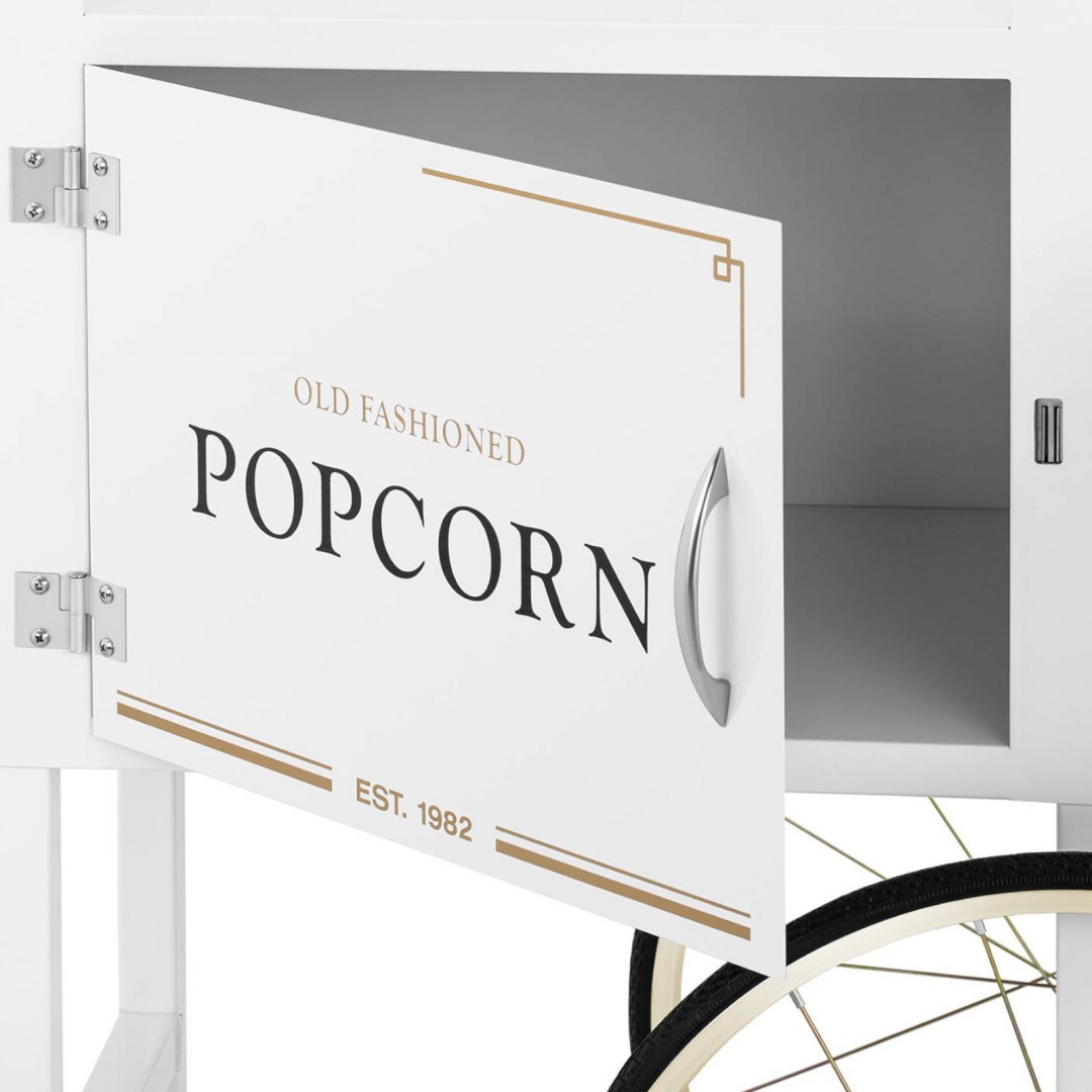 Wózek podstawa do maszyny do popcornu z szafką retro 51 x 37 cm - biało-złoty Royal Catering Wózek podstawa do maszyny do popcornu z szafką retro 51 x 37 cm - biało-złoty Royal Catering