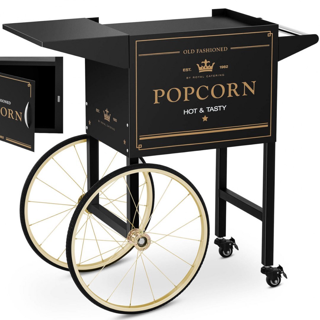 Wózek podstawa do maszyny do popcornu z szafką retro 51 x 37 cm - czarno-złoty Royal Catering Wózek podstawa do maszyny do popcornu z szafką retro 51 x 37 cm - czarno-złoty Royal Catering