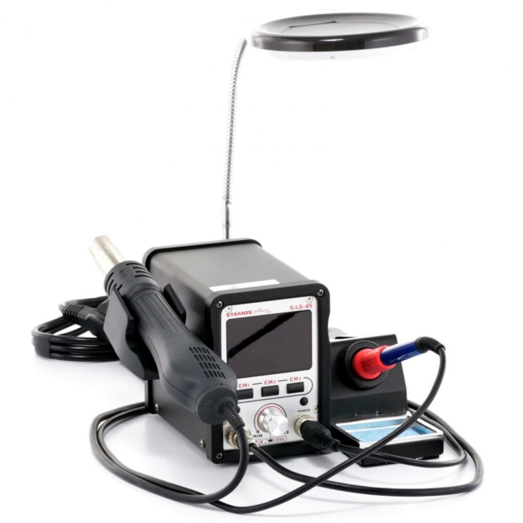Stacja lutownicza kolbowa HOT AIR 70W LCD S-LS-45 S - ZESTAW 21el. Stamos Soldering Stacja lutownicza kolbowa HOT AIR 70W LCD S-LS-45 S - ZESTAW 21el. Stamos Soldering