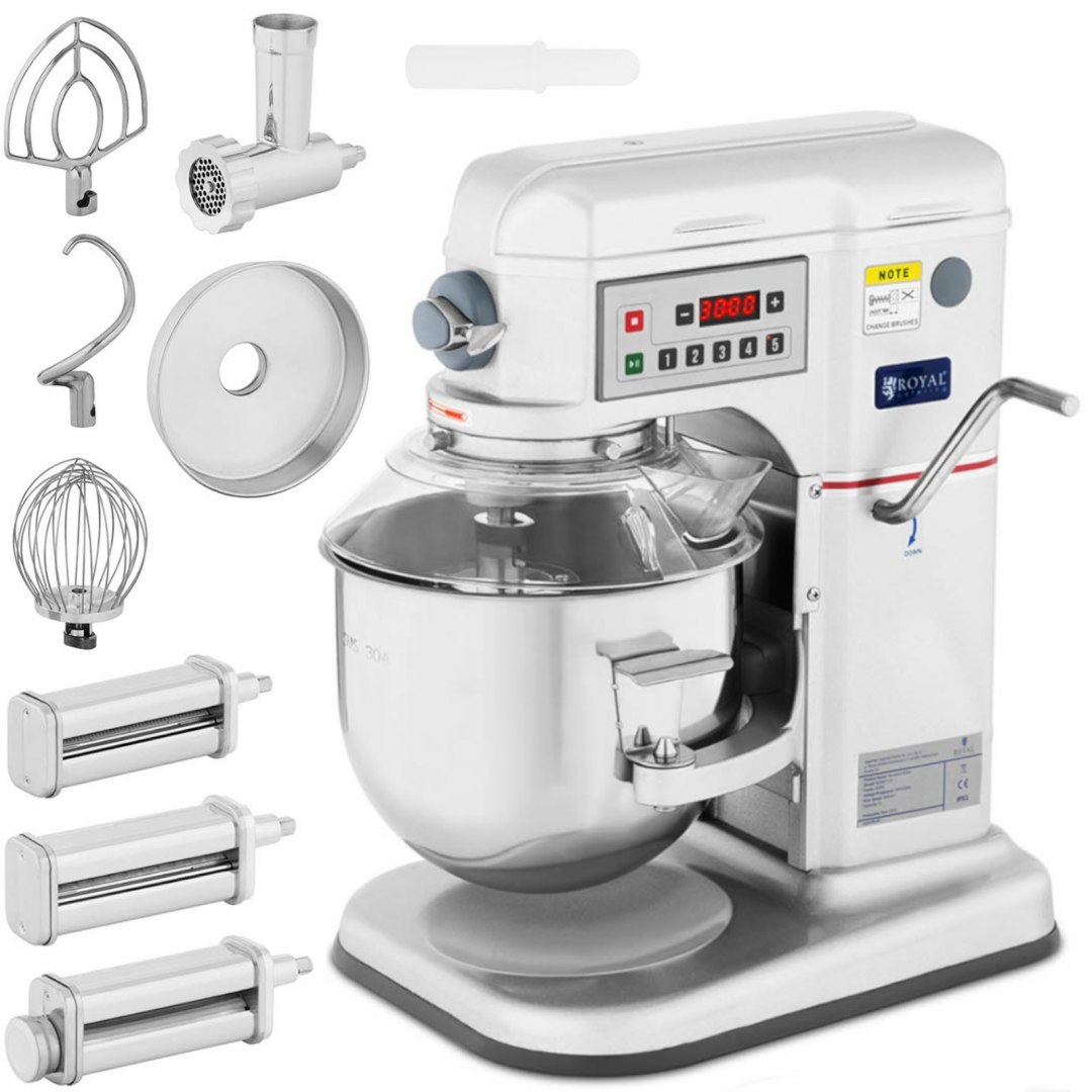 Mikser robot planetarny z opuszczaną misą przystawkami do mielenia i makaronu RCPM-7.1C 7 l 230 V 650 W Royal Catering Mikser robot planetarny z opuszczaną misą przystawkami do mielenia i makaronu RCPM-7.1C 7 l 230 V 650 W Royal Catering