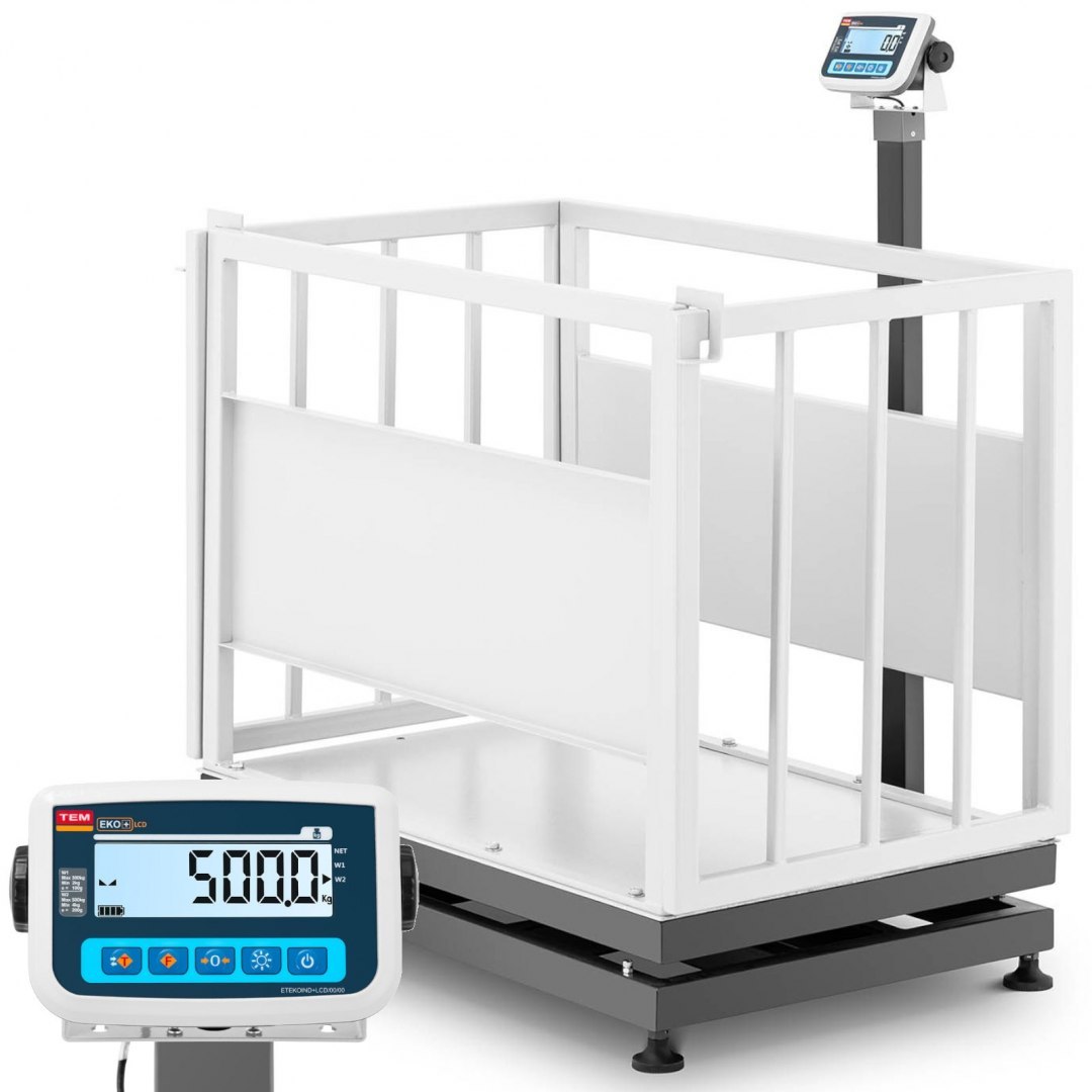 Waga weterynaryjna platformowa inwentarska z klatką dla zwierząt 300/0.1 kg 110x70 cm LCD TEM Waga weterynaryjna platformowa inwentarska z klatką dla zwierząt 300/0.1 kg 110x70 cm LCD TEM