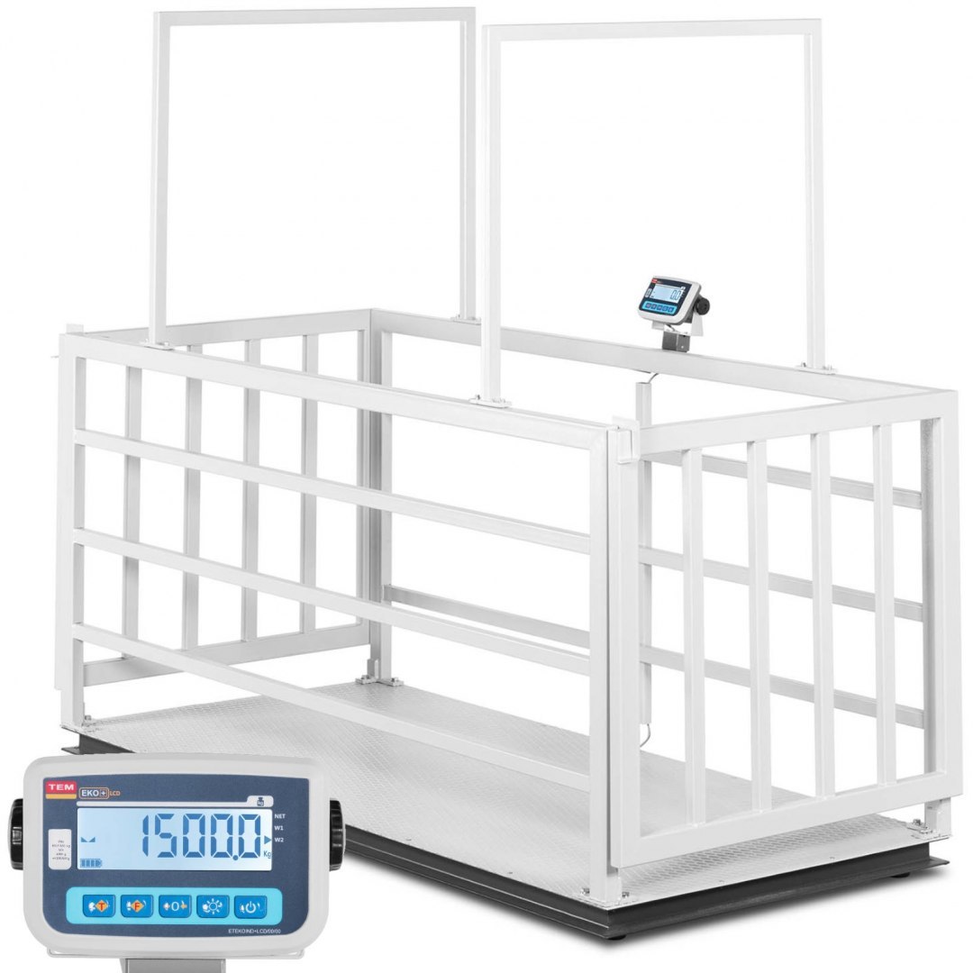 Waga weterynaryjna platformowa inwentarzowa z klatką dla zwierząt 1500/0.5 kg 110x240 cm LCD TEM Waga weterynaryjna platformowa inwentarzowa z klatką dla zwierząt 1500/0.5 kg 110x240 cm LCD TEM