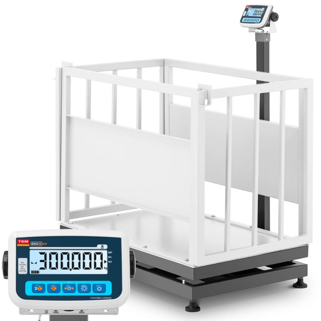 Waga weterynaryjna platformowa inwentarzowa z klatką dla zwierząt 500/0.2 kg 110x70 cm LCD TEM Waga weterynaryjna platformowa inwentarzowa z klatką dla zwierząt 500/0.2 kg 110x70 cm LCD TEM