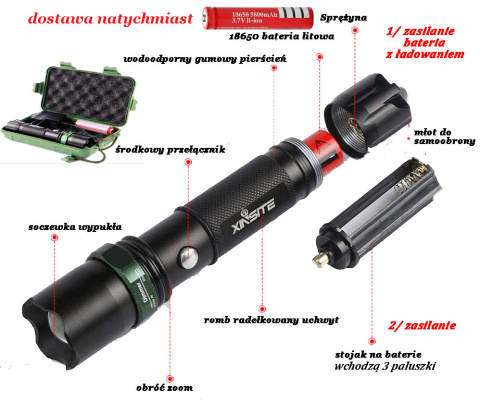Latarka taktyczna LED metal mocny szperacz ochrona Latarka taktyczna LED metal mocny szperacz ochrona