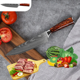 Nóż dla kuchni stal damasceńska ręcznie kuty 8 cali bardzo ostry
