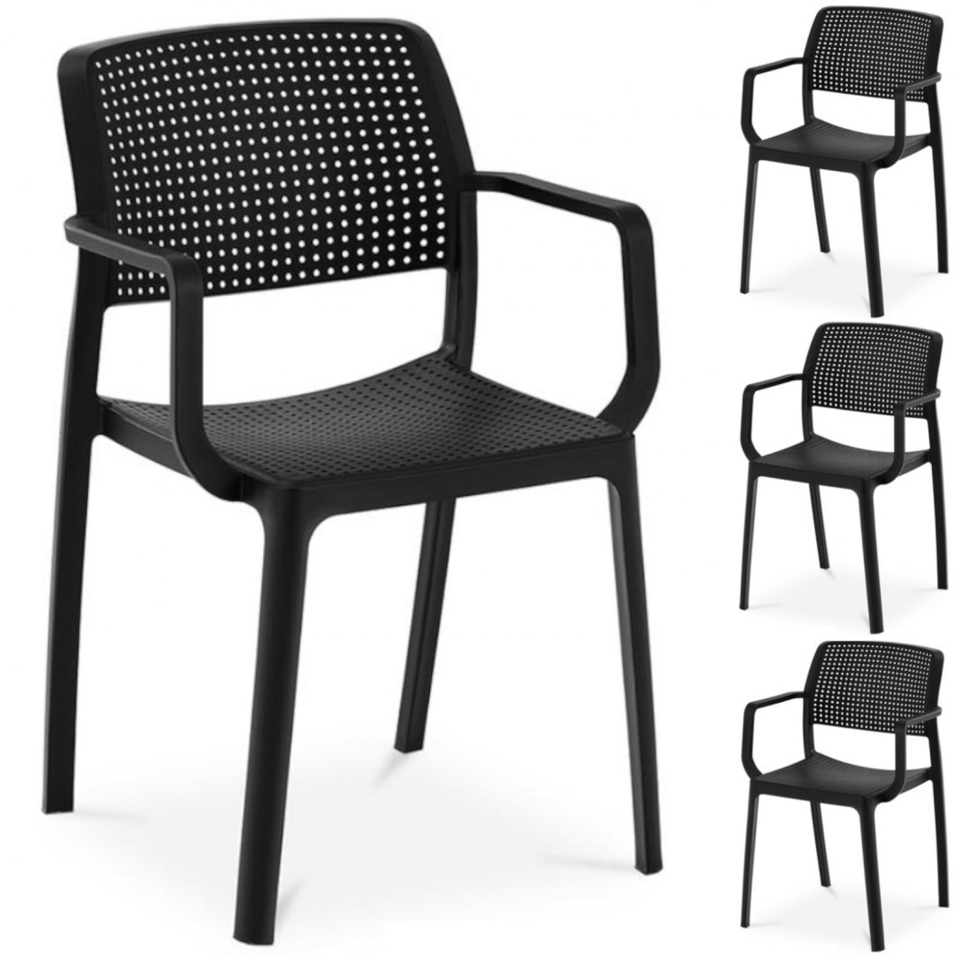 Krzesło nowoczesne plastikowe ażurowe do gabinetu biura 4 szt. czarne Royal Catering