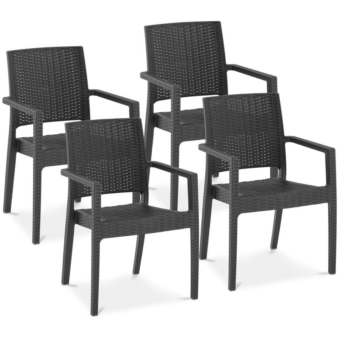 Krzesło nowoczesne plecione tarasowe do restauracji kawiarni 4 szt. czarne Royal Catering