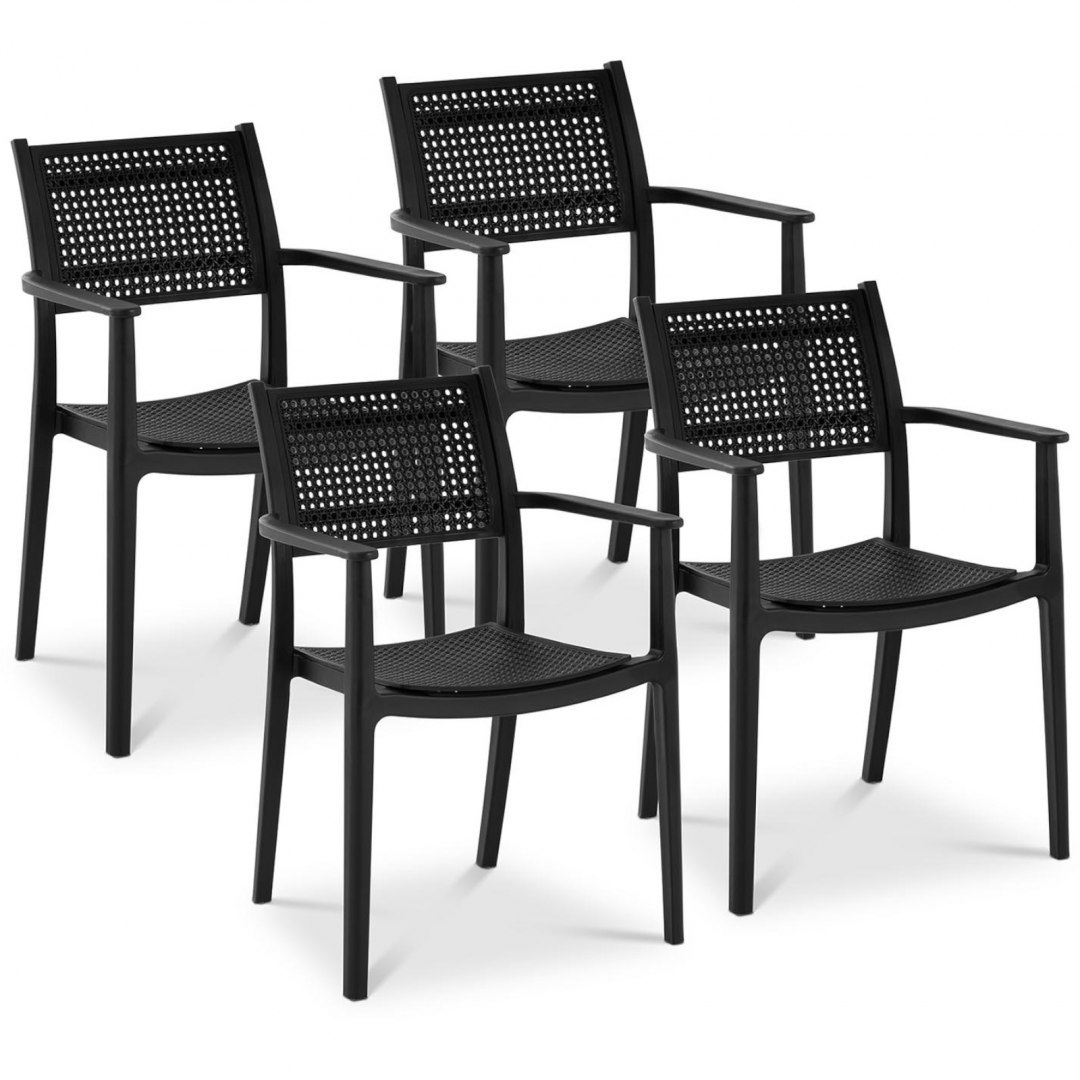Krzesło plastikowe z oparciem ażurowym na taras balkon 4 szt. czarne Royal Catering