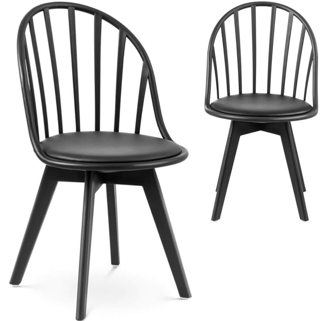 Krzesło skandynawskie nowoczesne z oparciem szczebelkowym 2 szt. czarne Royal Catering