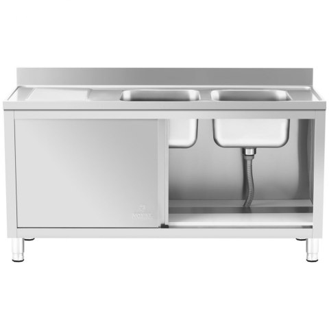 Zlew basen gastronomiczny dwukomorowy z szafką z drzwiami przesuwnymi 160 x 60 x 95 cm Royal Catering Zlew basen gastronomiczny dwukomorowy z szafką z drzwiami przesuwnymi 160 x 60 x 95 cm Royal Catering