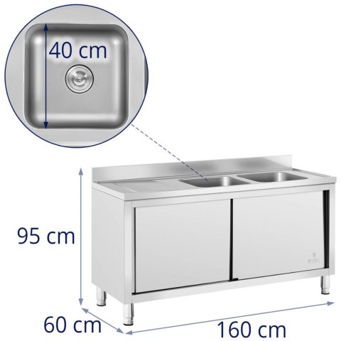 Zlew basen gastronomiczny dwukomorowy z szafką z drzwiami przesuwnymi 160 x 60 x 95 cm Royal Catering Zlew basen gastronomiczny dwukomorowy z szafką z drzwiami przesuwnymi 160 x 60 x 95 cm Royal Catering
