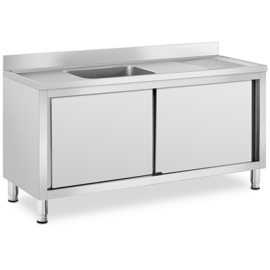 Zlew basen gastronomiczny jednokomorowy z szafką z drzwiami przesuwnymi 160 x 60 x 94.5 cm Royal Catering Zlew basen gastronomiczny jednokomorowy z szafką z drzwiami przesuwnymi 160 x 60 x 94.5 cm Royal Catering
