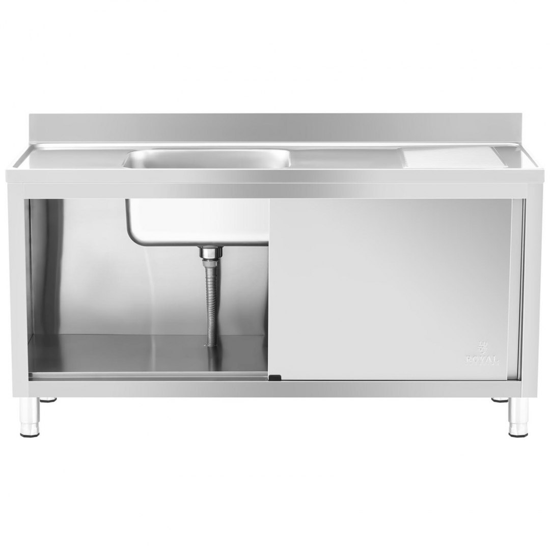 Zlew basen gastronomiczny jednokomorowy z szafką z drzwiami przesuwnymi 160 x 60 x 94.5 cm Royal Catering Zlew basen gastronomiczny jednokomorowy z szafką z drzwiami przesuwnymi 160 x 60 x 94.5 cm Royal Catering
