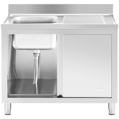 Zlew basen gastronomiczny jednokomorowy z szafką z drzwiami przesuwnymi lewy 100 x 60 x 95 cm Royal Catering Zlew basen gastronomiczny jednokomorowy z szafką z drzwiami przesuwnymi lewy 100 x 60 x 95 cm Royal Catering