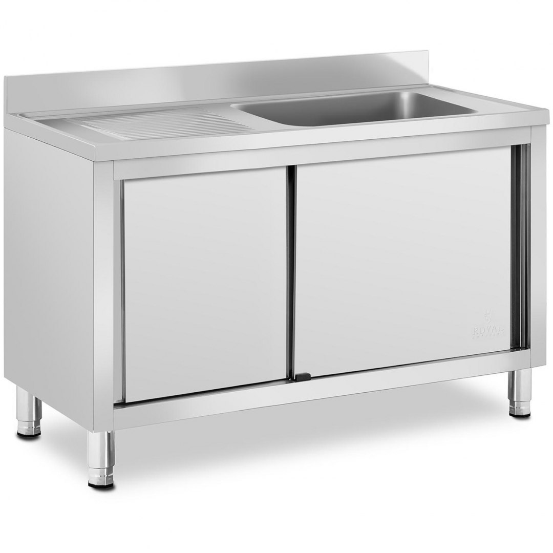 Zlew basen gastronomiczny jednokomorowy z szafką z drzwiami przesuwnymi prawy 120 x 60 x 95 cm Royal Catering Zlew basen gastronomiczny jednokomorowy z szafką z drzwiami przesuwnymi prawy 120 x 60 x 95 cm Royal Catering