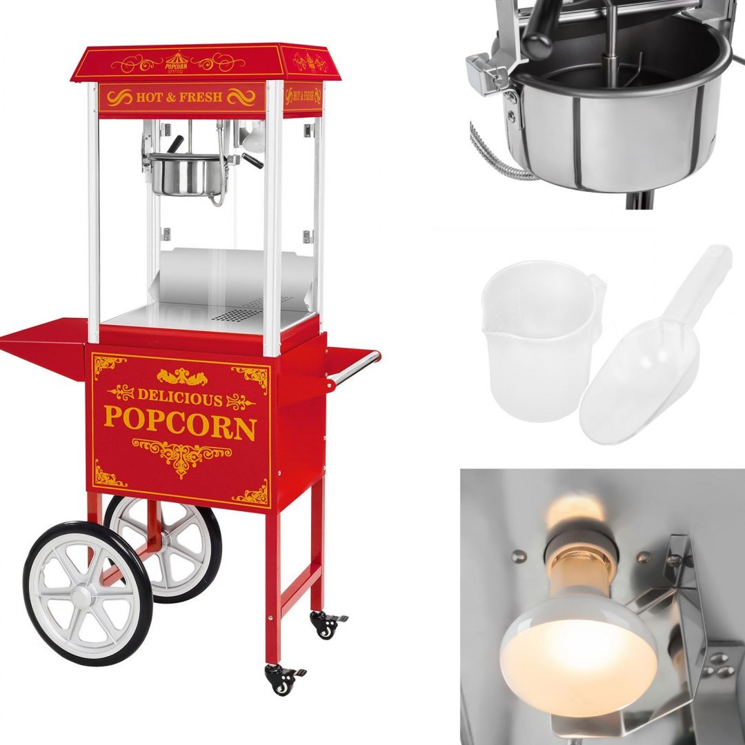 Profesjonalna wydajna maszyna do popcornu mobilna na wózku 230V 1.6kW czerwona Royal Catering Profesjonalna wydajna maszyna do popcornu mobilna na wózku 230V 1.6kW czerwona Royal Catering
