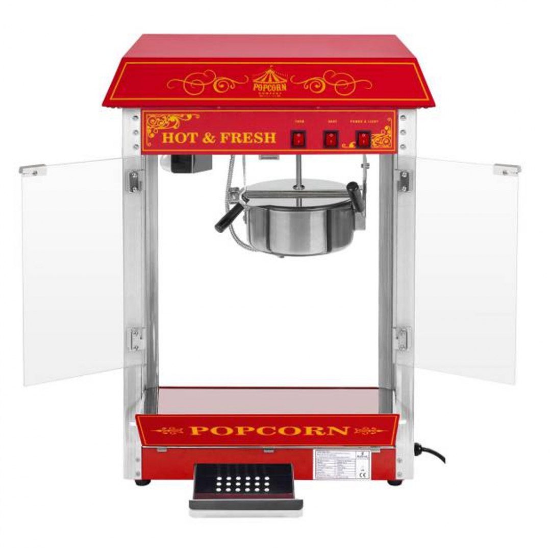 Profesjonalna wydajna maszyna do popcornu mobilna na wózku 230V 1.6kW czerwona Royal Catering Profesjonalna wydajna maszyna do popcornu mobilna na wózku 230V 1.6kW czerwona Royal Catering