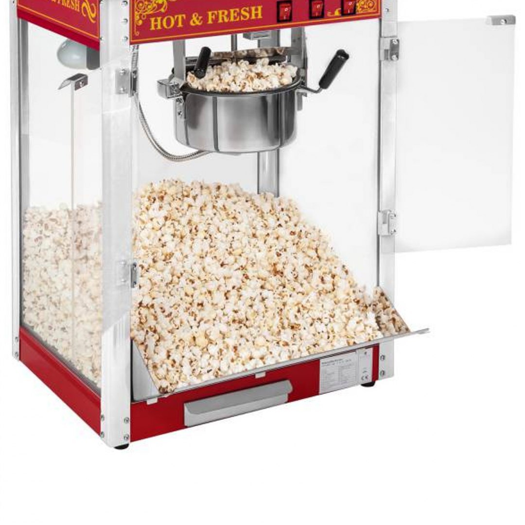 Profesjonalna wydajna maszyna do popcornu mobilna na wózku 230V 1.6kW czerwona Royal Catering Profesjonalna wydajna maszyna do popcornu mobilna na wózku 230V 1.6kW czerwona Royal Catering