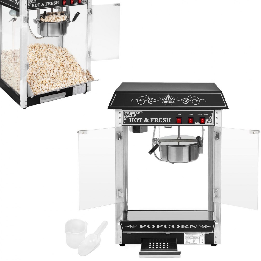 Profesjonalna wydajna maszyna do popcornu nastawna 230V 1.6kW czarna Royal Catering Profesjonalna wydajna maszyna do popcornu nastawna 230V 1.6kW czarna Royal Catering