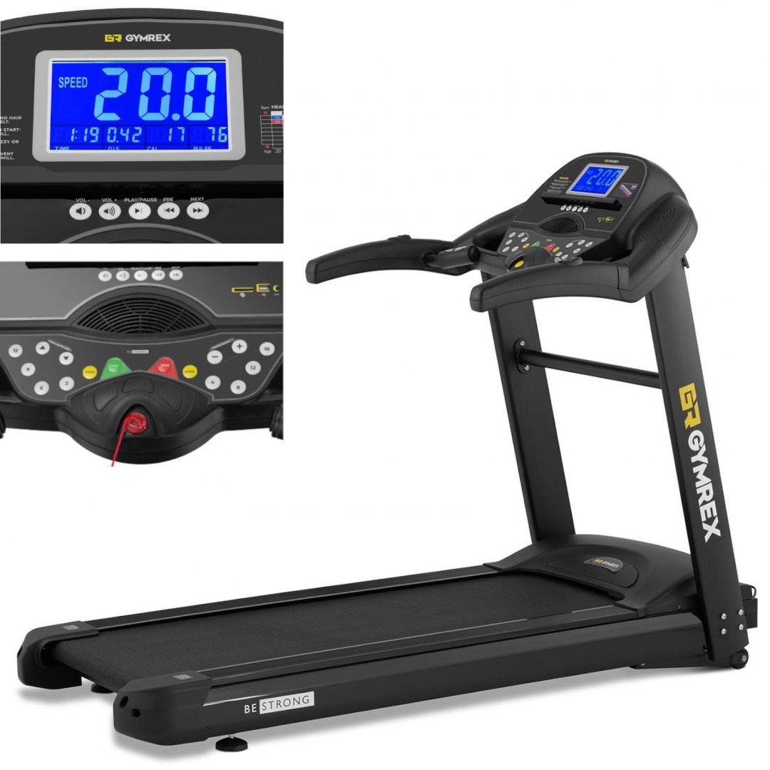 Bieżnia elektryczna treningowa profesjonalna do 120 kg 12 programów LCD 1837 W GYMREX Bieżnia elektryczna treningowa profesjonalna do 120 kg 12 programów LCD 1837 W GYMREX