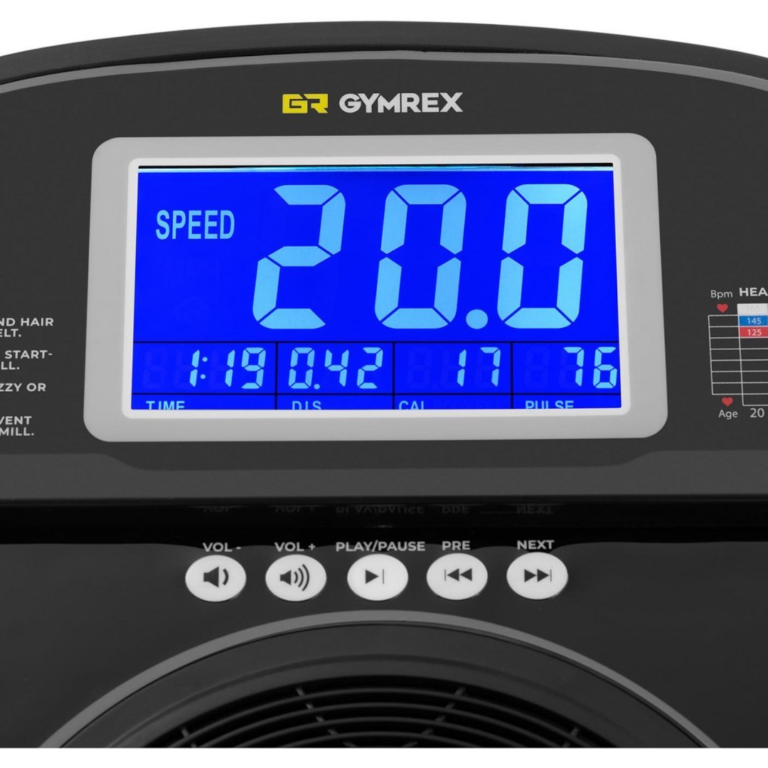 Bieżnia elektryczna treningowa profesjonalna do 120 kg 12 programów LCD 1837 W GYMREX Bieżnia elektryczna treningowa profesjonalna do 120 kg 12 programów LCD 1837 W GYMREX