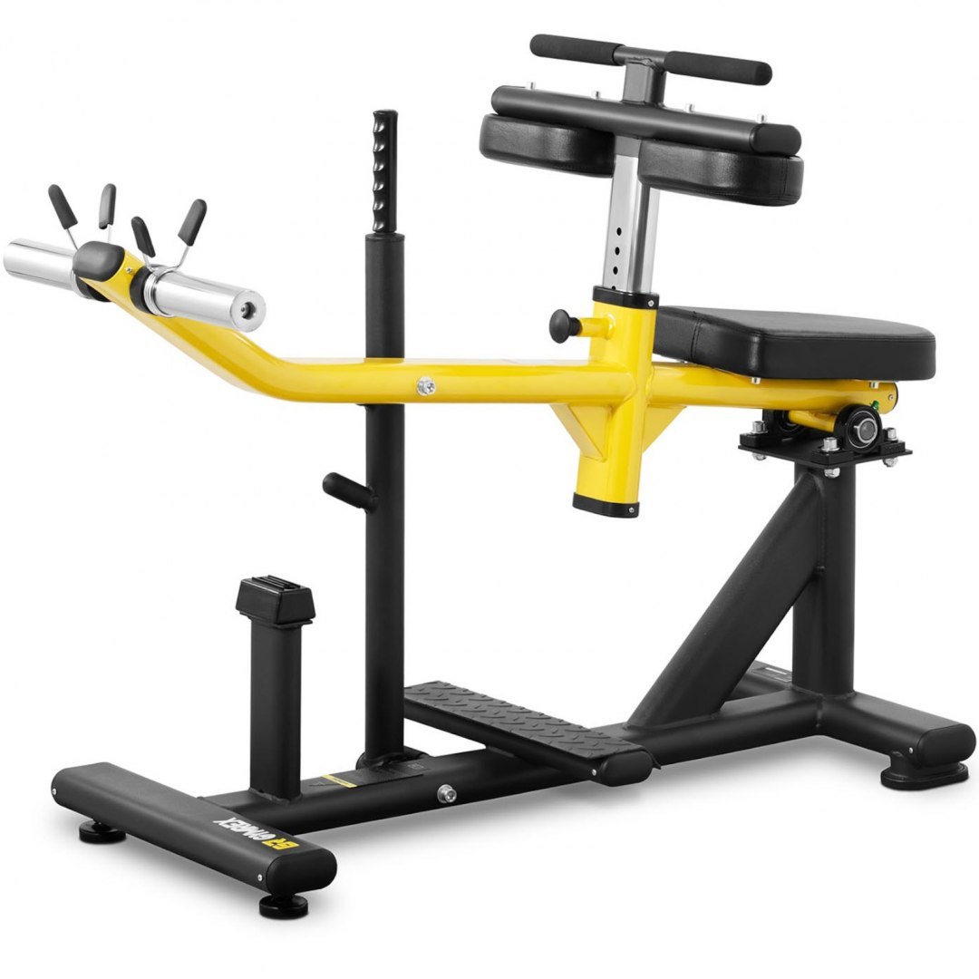 Maszyna urządzenie do treningu mięśni łydek łydkownica 135 kg czarno-żółta GYMREX