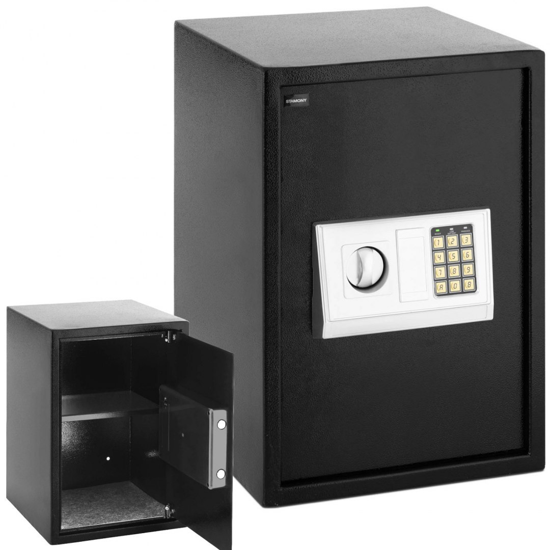 Sejf elektroniczy domowy biurowy z zamkiem szyfrowym stalowy 35x34.5x50 cm Stamony Sejf elektroniczy domowy biurowy z zamkiem szyfrowym stalowy 35x34.5x50 cm Stamony