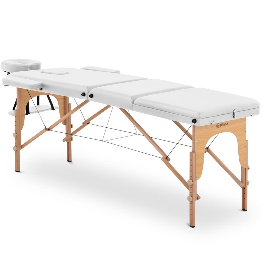Stół łóżko do masażu drewniane przenośne składane Marseille White do 227 kg białe Physa
