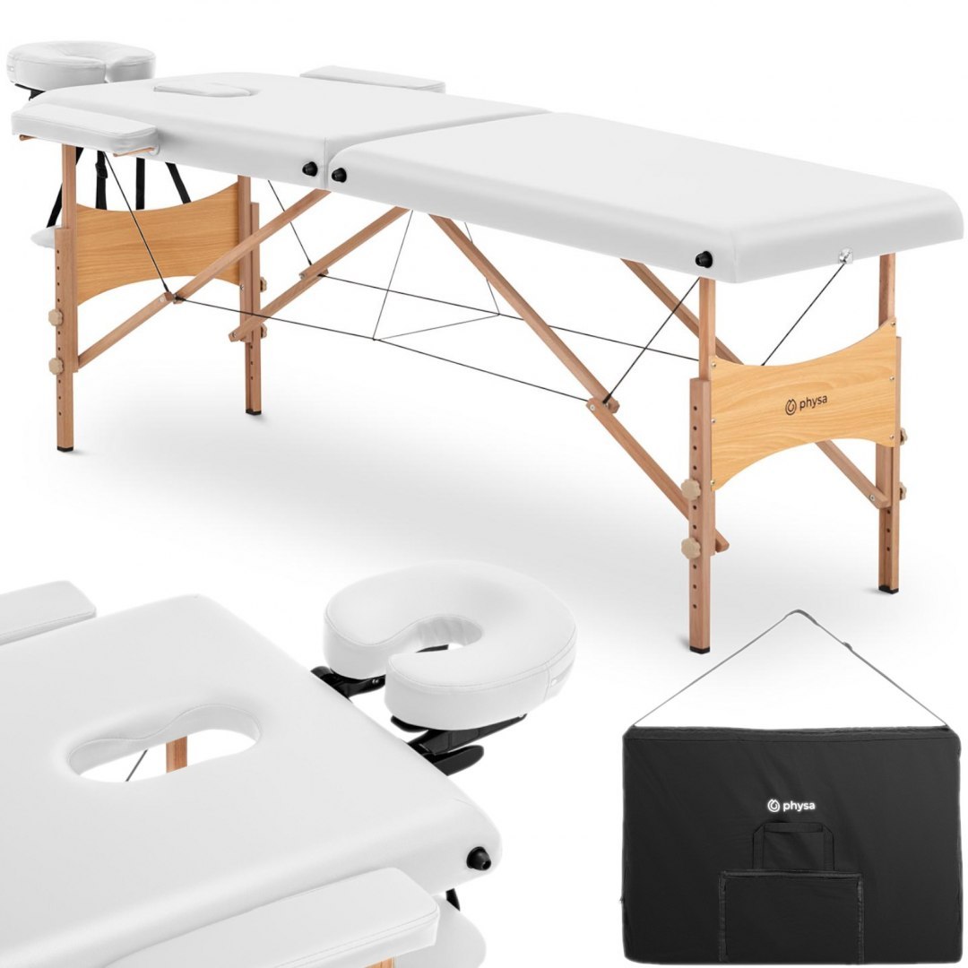 Stół łóżko do masażu drewniane przenośne składane Toulouse White do 227 kg białe Physa