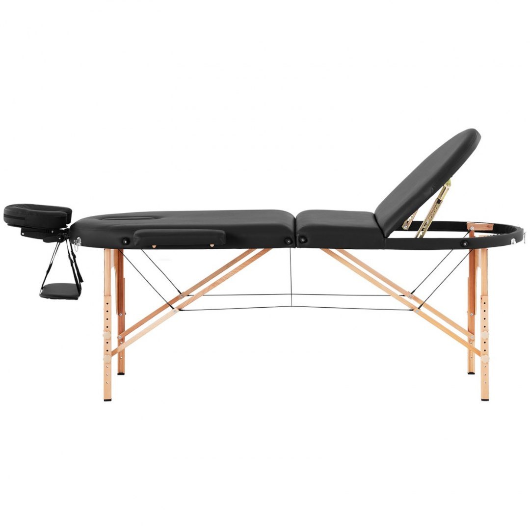 Stół łóżko do masażu przenośne składane z drewnianym stelażem Colmar Black do 227 kg czarne Physa