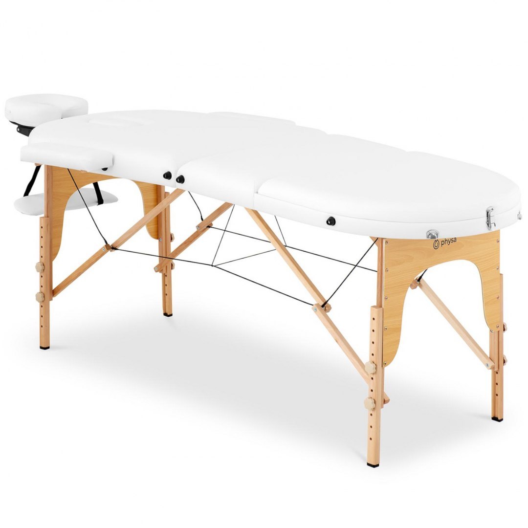 Stół łóżko do masażu przenośne składane z drewnianym stelażem Colmar White do 227 kg białe Physa