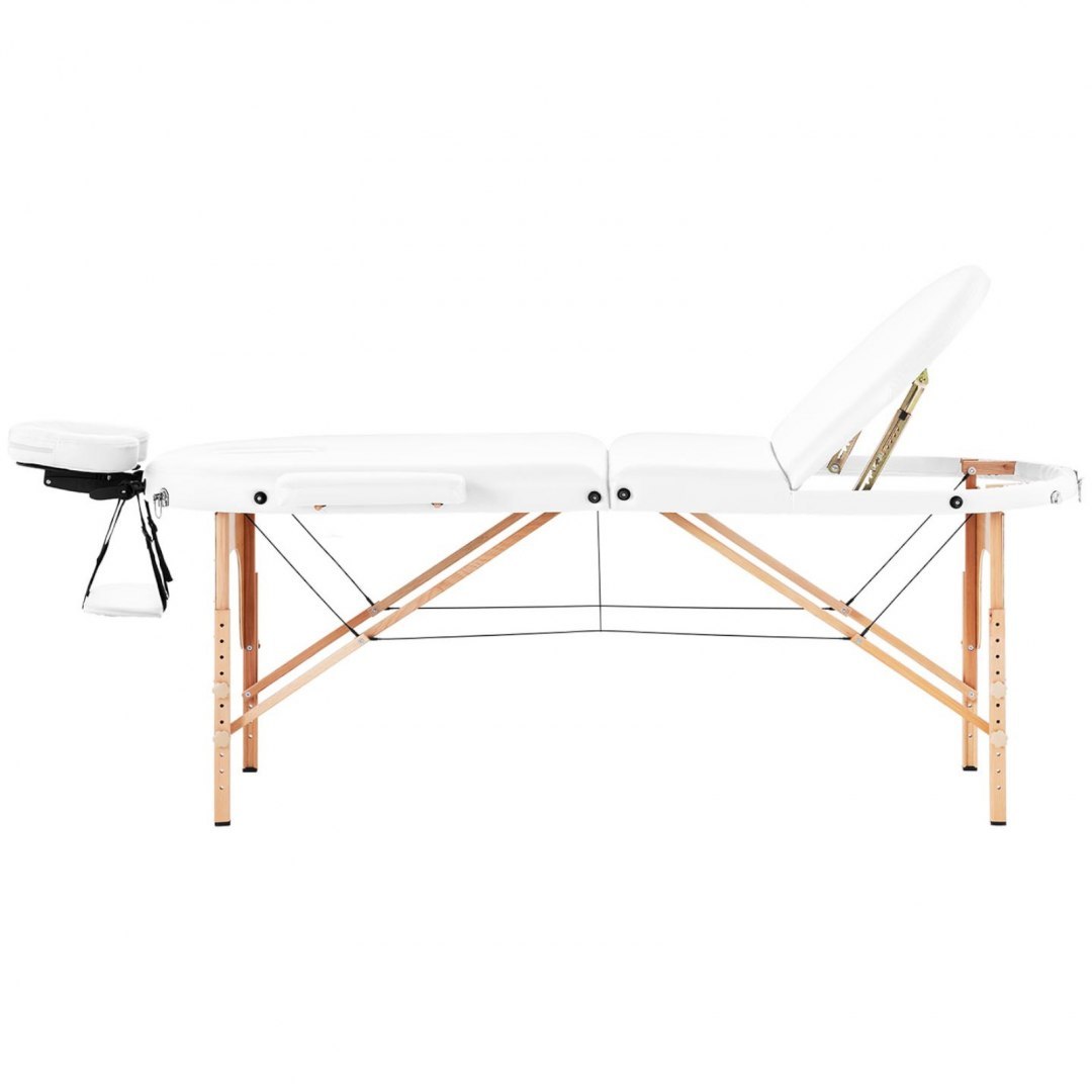 Stół łóżko do masażu przenośne składane z drewnianym stelażem Colmar White do 227 kg białe Physa