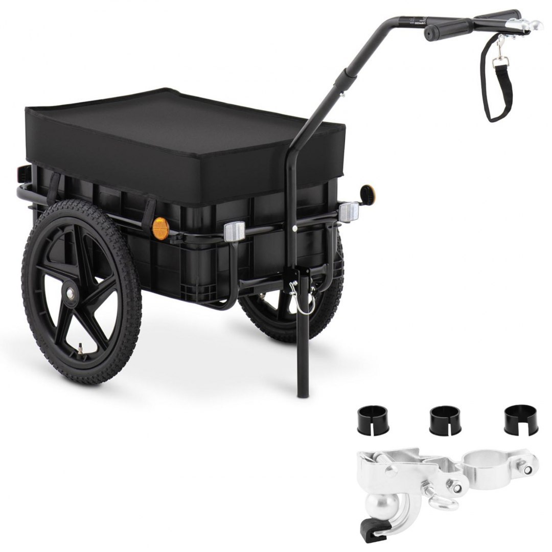Wózek przyczepka rowerowa transportowa z pudełkiem i odblaskami do 35 kg + plandeka UNIPRODO Wózek przyczepka rowerowa transportowa z pudełkiem i odblaskami do 35 kg + plandeka UNIPRODO