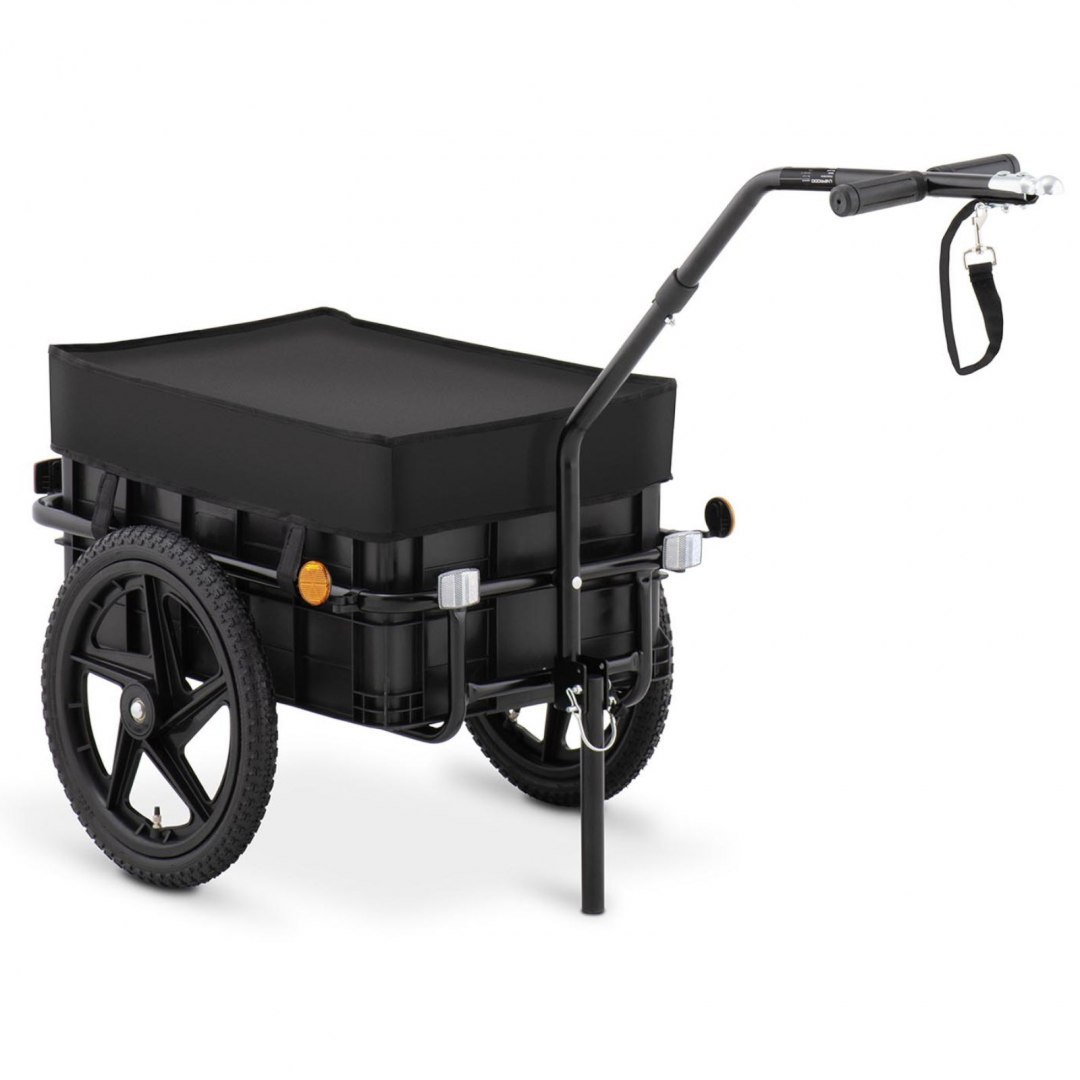 Wózek przyczepka rowerowa transportowa z pudełkiem i odblaskami do 35 kg + plandeka UNIPRODO Wózek przyczepka rowerowa transportowa z pudełkiem i odblaskami do 35 kg + plandeka UNIPRODO