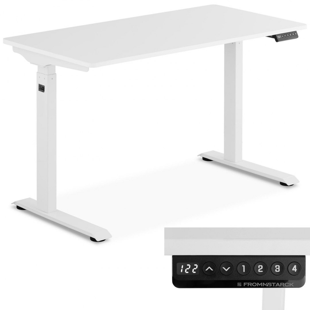 Biurko z regulacją wysokości eletryczne blat 120x60 cm wys. 730-1233 mm BIAŁE FROMM&STARCK Biurko z regulacją wysokości eletryczne blat 120x60 cm wys. 730-1233 mm BIAŁE FROMM&STARCK