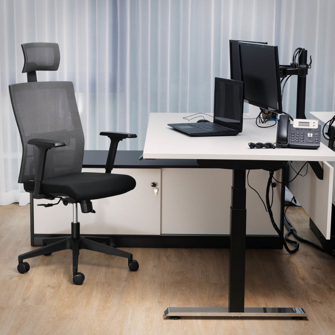 Krzesło fotel biurowy siatkowy ergonomiczny z podparciem lędźwi i zagłówkiem maks. 150 kg FROMM&STARCK Krzesło fotel biurowy siatkowy ergonomiczny z podparciem lędźwi i zagłówkiem maks. 150 kg FROMM&STARCK