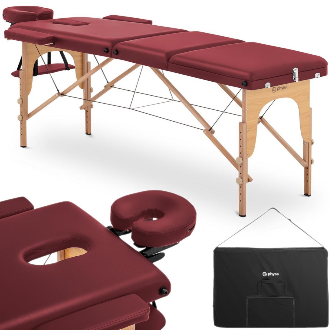 Stół łóżko do masażu drewniane przenośne składane Marseille Red do 227 kg czerwone Physa