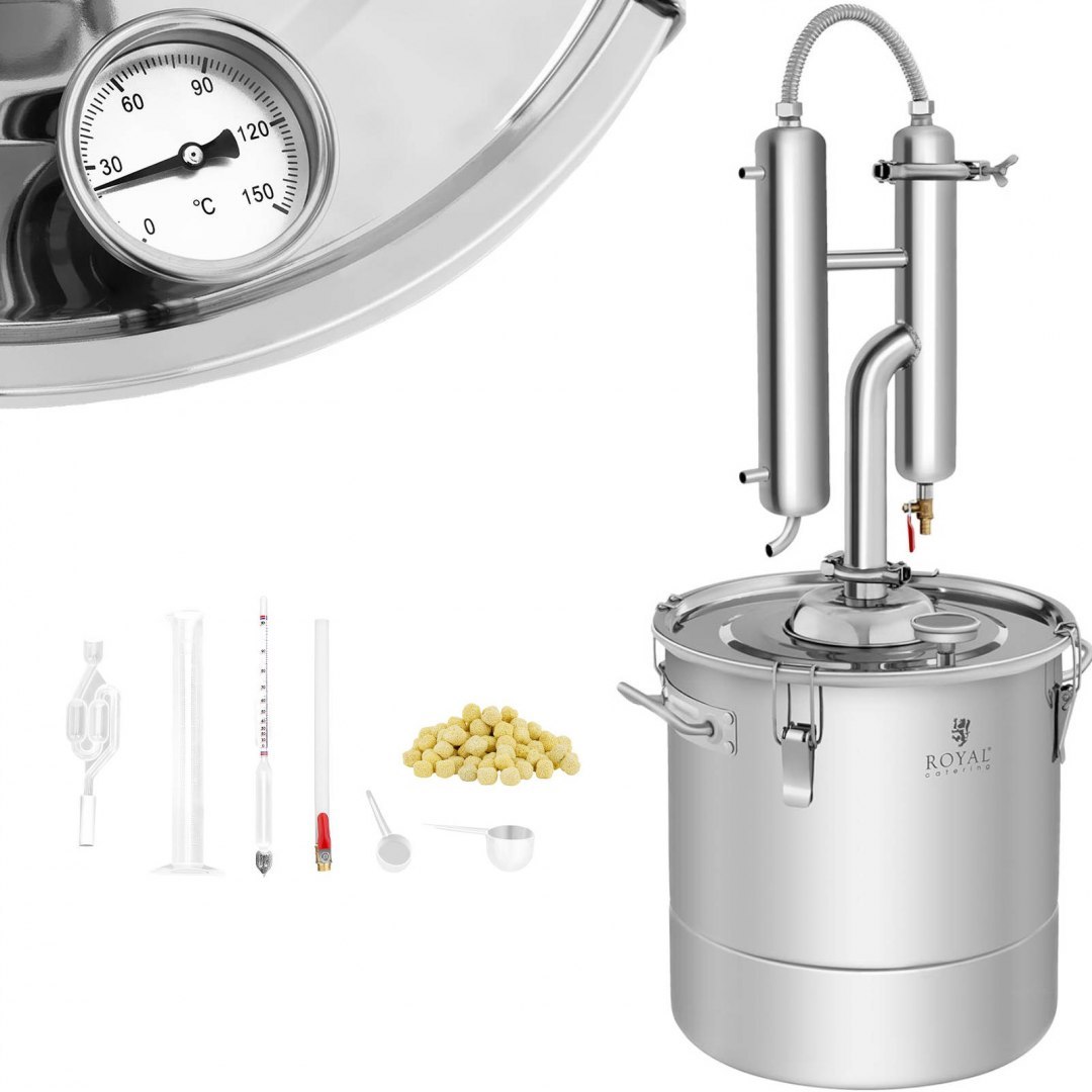 Destylator urządzenie do destylacji 30L + termometr analogowy Royal Catering Destylator urządzenie do destylacji 30L + termometr analogowy Royal Catering
