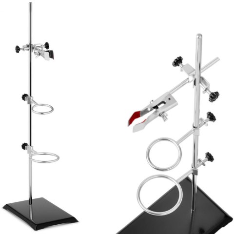 Statyw stojak laboratoryjny z wyposażeniem 1 uchwyt 2 pierścienie 50 mm 70 mm Steinberg Systems