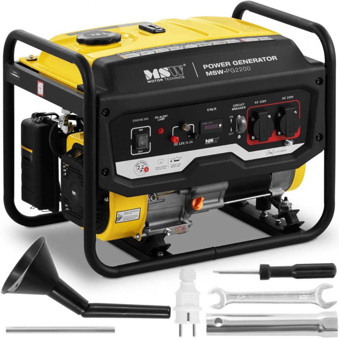 Agregat prądotwórczy generator prądu z rozruchem ręcznym 15 l 230 V 2200 W MSW Agregat prądotwórczy generator prądu z rozruchem ręcznym 15 l 230 V 2200 W MSW