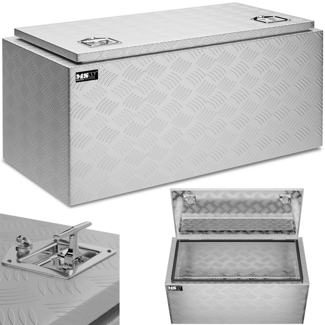 Skrzynia narzędziowa transportowa aluminiowa zamykana na klucz 119 l 91 x 45 x 44.5 cm MSW Skrzynia narzędziowa transportowa aluminiowa zamykana na klucz 119 l 91 x 45 x 44.5 cm MSW