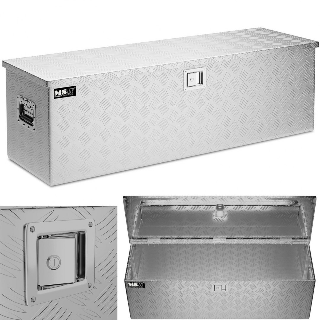 Skrzynia narzędziowa transportowa aluminiowa zamykana na klucz 150 l 124 x 38.5 x 38.5 cm MSW Skrzynia narzędziowa transportowa aluminiowa zamykana na klucz 150 l 124 x 38.5 x 38.5 cm MSW