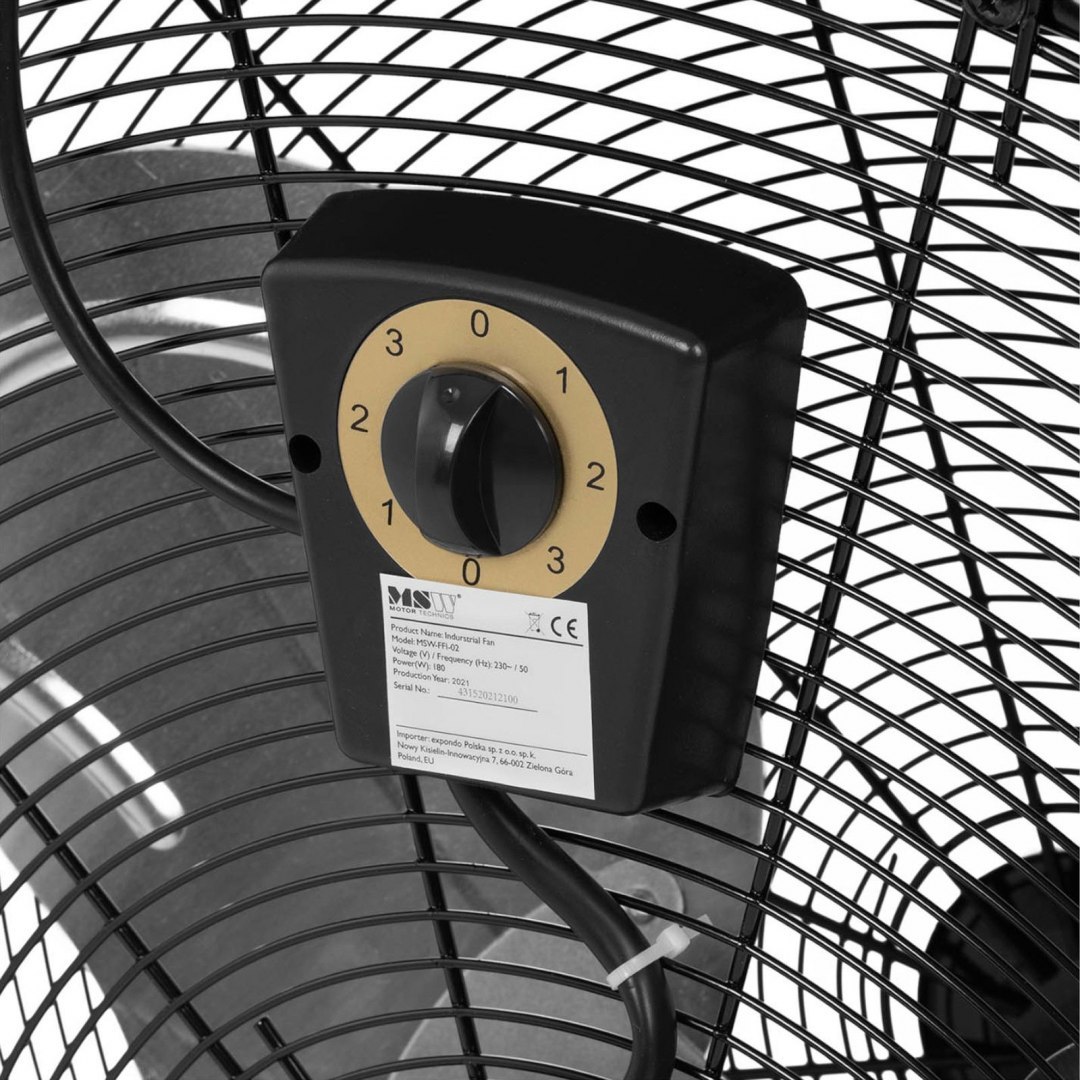 Wentylator wiatrak warsztatowy podłogowy na kółkach śr. 570 mm 3 prędkości 180 W MSW Wentylator wiatrak warsztatowy podłogowy na kółkach śr. 570 mm 3 prędkości 180 W MSW