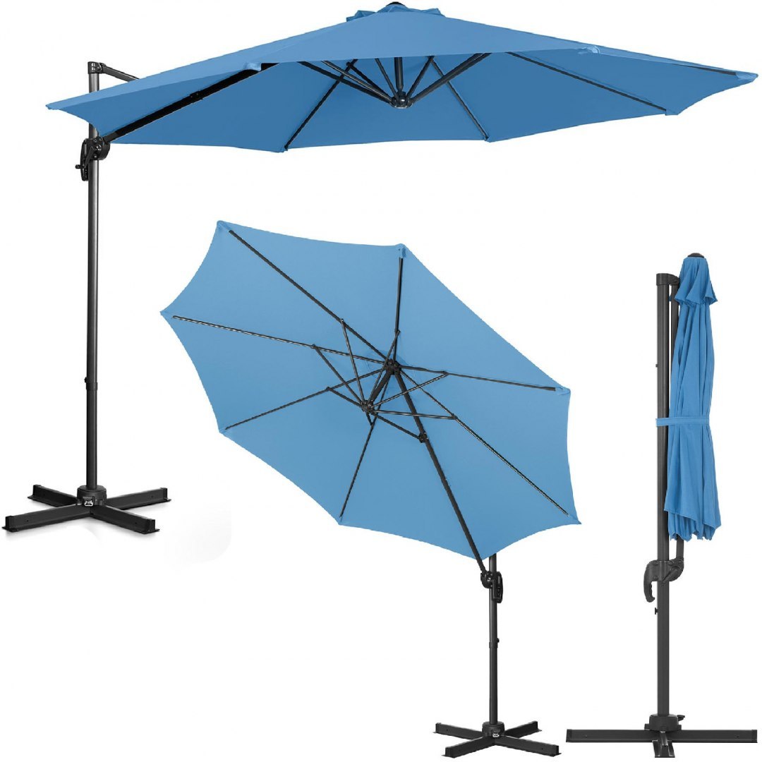 Parasol ogrodowy na wysięgniku bocznym uchylny okrągły śr. 300 cm niebieski UNIPRODO Parasol ogrodowy na wysięgniku bocznym uchylny okrągły śr. 300 cm niebieski UNIPRODO