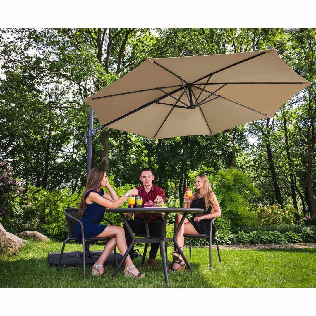 Parasol ogrodowy na wysięgniku bocznym uchylny okrągły śr. 300 cm szarobrązowy UNIPRODO Parasol ogrodowy na wysięgniku bocznym uchylny okrągły śr. 300 cm szarobrązowy UNIPRODO