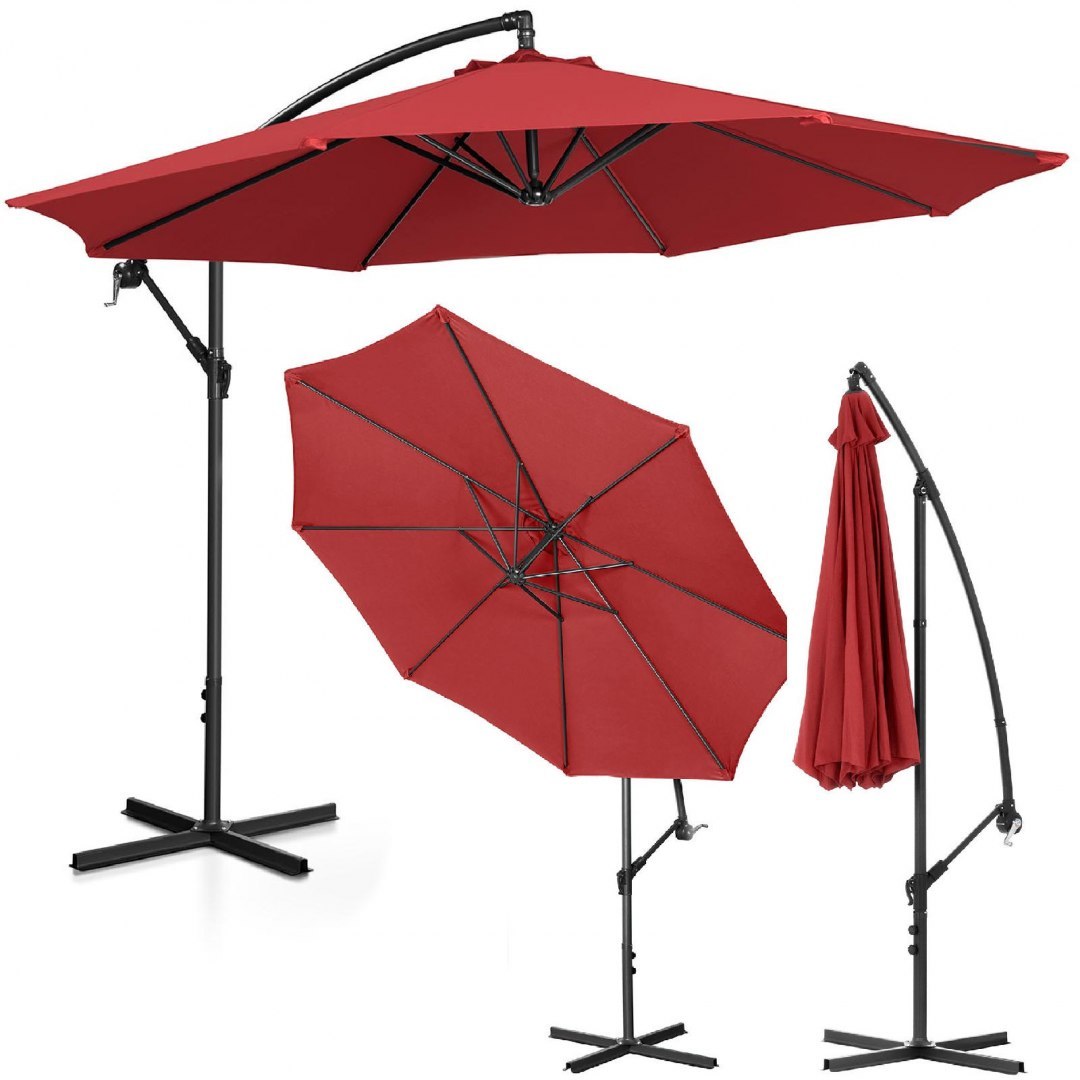Parasol ogrodowy na wysięgniku okrągły uchylny śr. 300 cm bordowy UNIPRODO Parasol ogrodowy na wysięgniku okrągły uchylny śr. 300 cm bordowy UNIPRODO