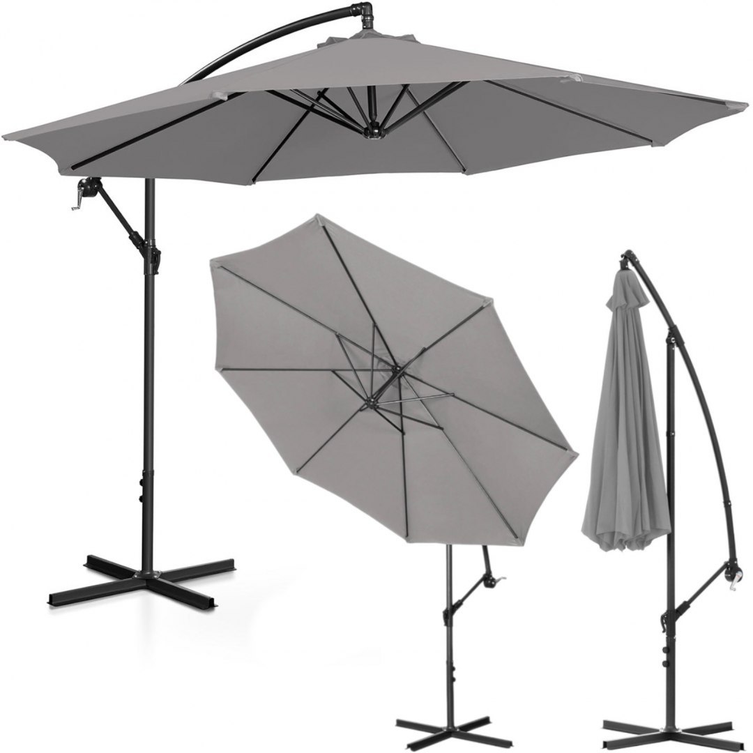 Parasol ogrodowy na wysięgniku okrągły uchylny śr. 300 cm ciemnoszary UNIPRODO Parasol ogrodowy na wysięgniku okrągły uchylny śr. 300 cm ciemnoszary UNIPRODO