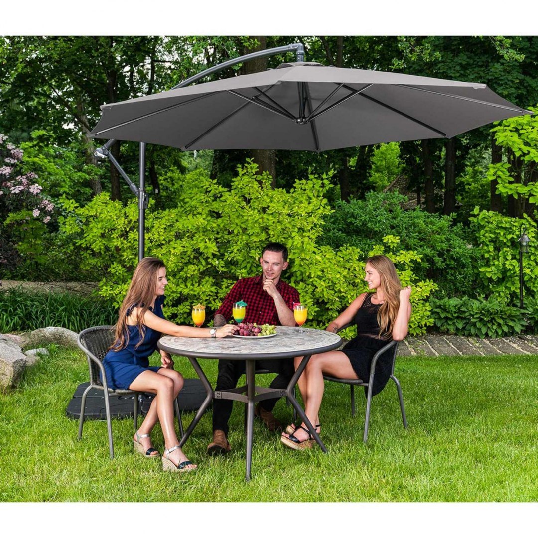 Parasol ogrodowy na wysięgniku okrągły uchylny śr. 300 cm ciemnoszary UNIPRODO Parasol ogrodowy na wysięgniku okrągły uchylny śr. 300 cm ciemnoszary UNIPRODO