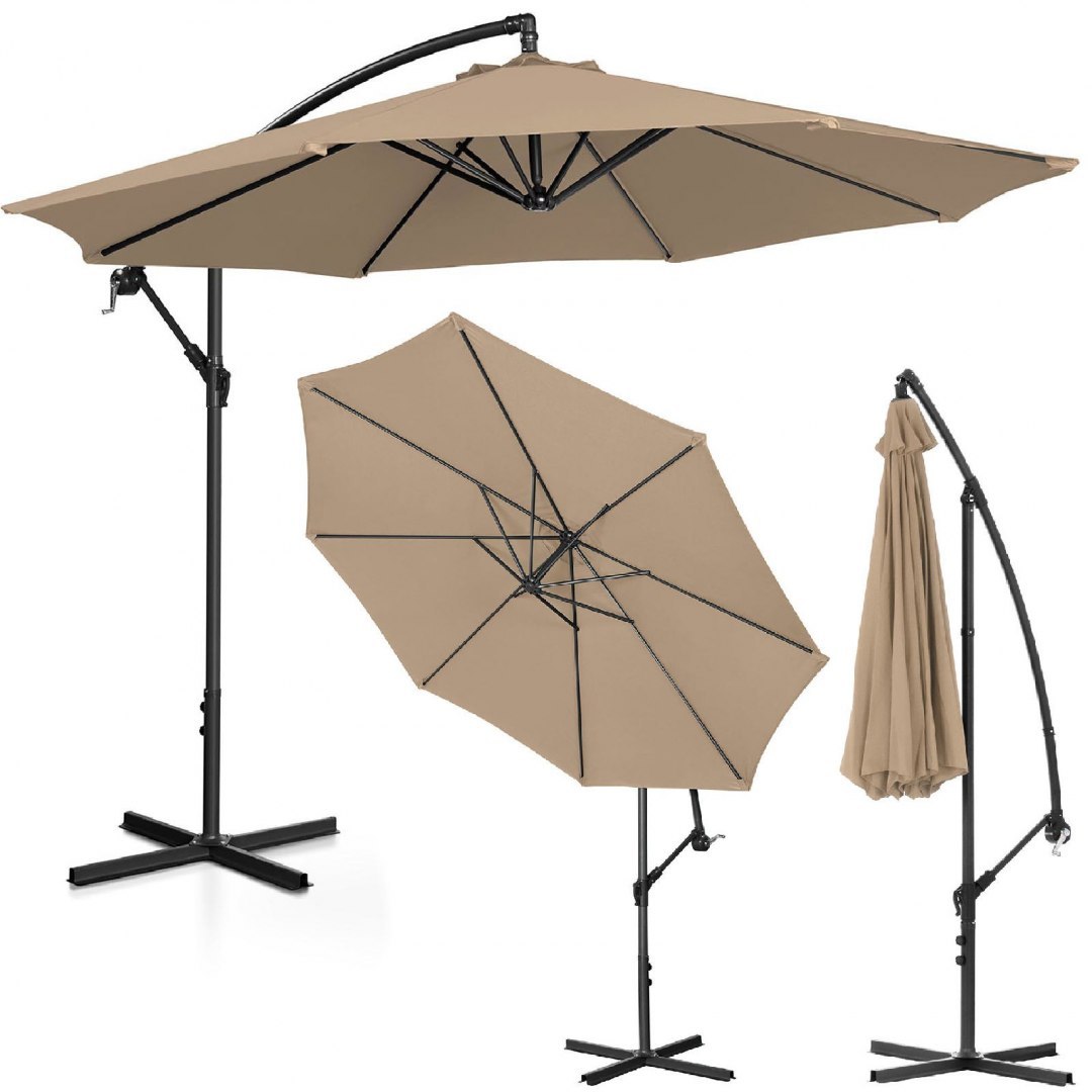Parasol ogrodowy na wysięgniku okrągły uchylny śr. 300 cm szarobrązowy UNIPRODO Parasol ogrodowy na wysięgniku okrągły uchylny śr. 300 cm szarobrązowy UNIPRODO