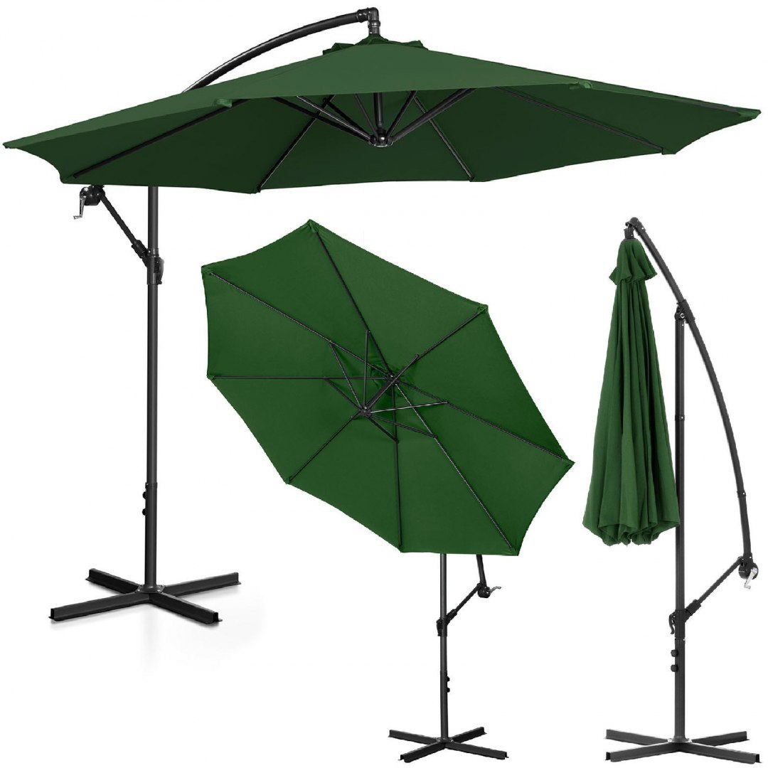 Parasol ogrodowy na wysięgniku okrągły uchylny śr. 300 cm zielony UNIPRODO Parasol ogrodowy na wysięgniku okrągły uchylny śr. 300 cm zielony UNIPRODO